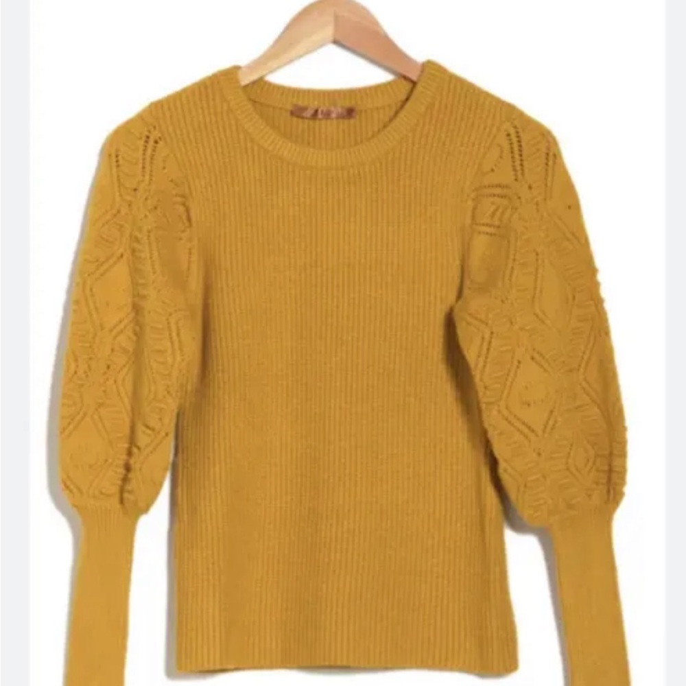 Belldini Pointelle Balloon Long Sleeve Sweater Honey Gold Size Large
